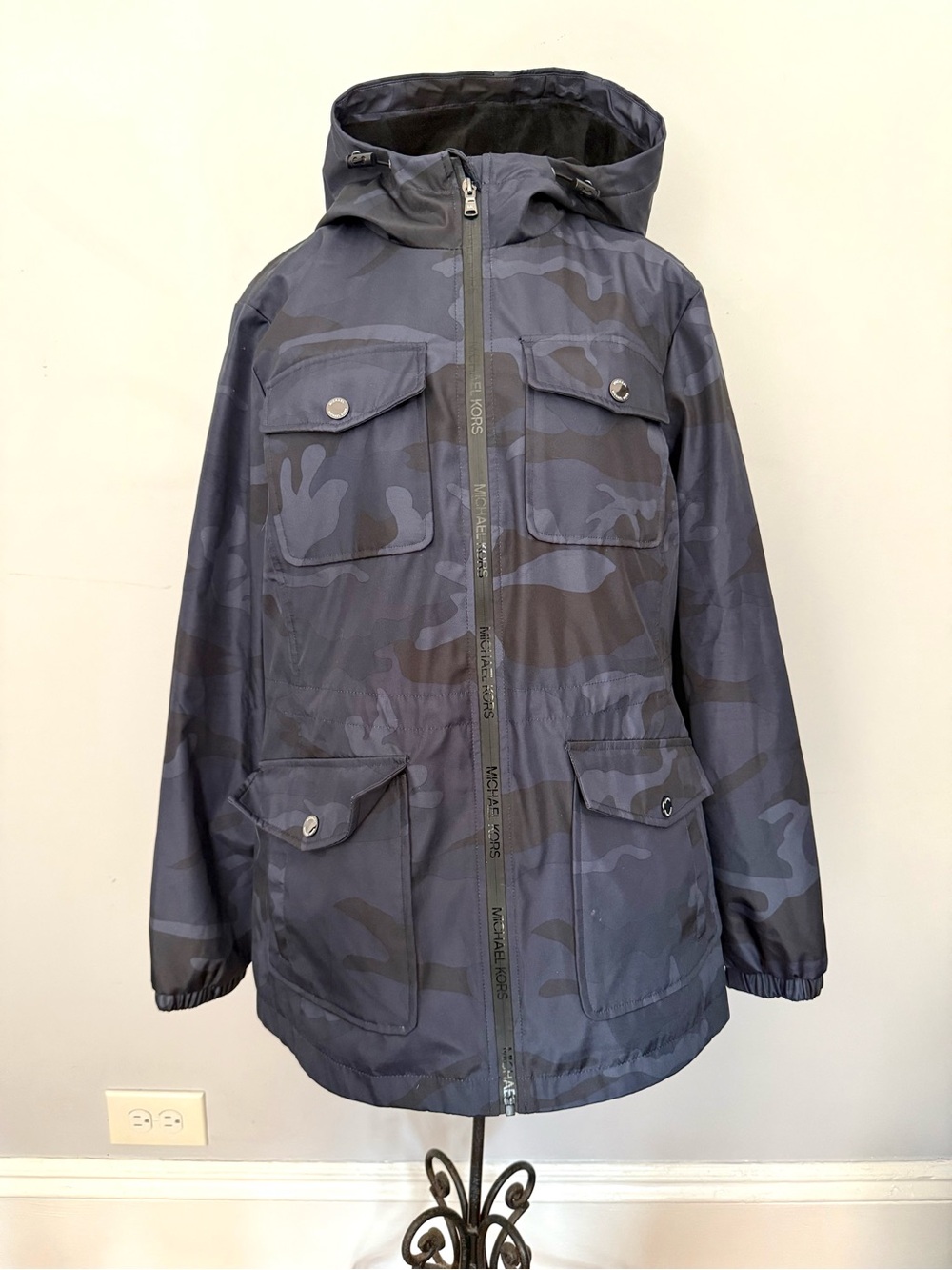 MICHAEL Michael Kors Navy Camo Utility Hooded Jacket NWOT